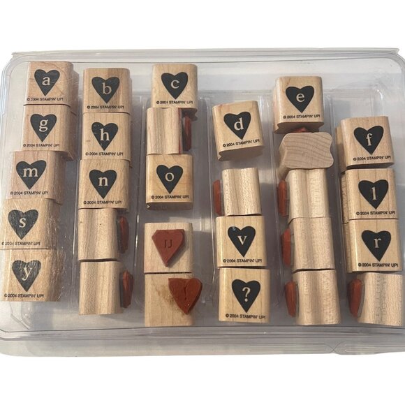Stampin Up! Alphahearts Wood-Mounted Rubber Stamps Alphabet & Symbols Set 2004 - Picture 1 of 3